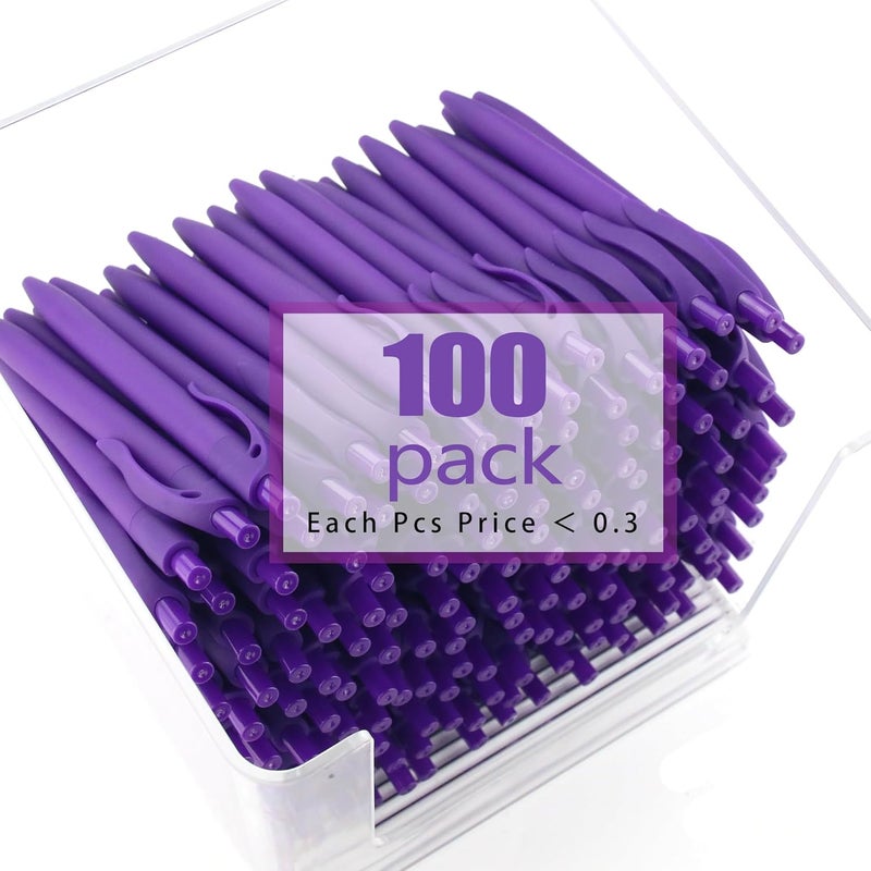 deegtran Pens Bulk, 100 Pack No Bleed Purple Barrel Click Pens, Wholesale Retractable Ballpoint Pens, Pens Medium Point, Smooth Ink Pens, 1.0MM Black Ink - Image 3